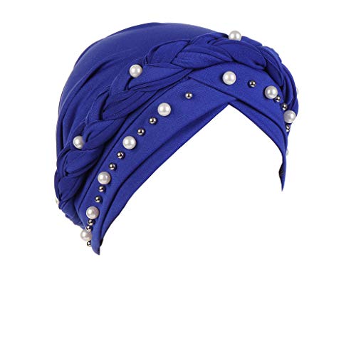 Herrenmode Haarband Frauen Perlenhut mit muslimischer Lässiges Haarband für Frauen Rasur Turban Wrap Mütze (Blue2, Einheitsgröße2) von Unbekannt