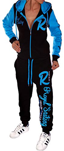 Jaylvis Damen Jogginganzug Trainingsanzug Sportanzug Hose Jacke Hausanzug A.Royal Sailing A.2255 Schwarz-Türkis (XXL) 48 von Unbekannt