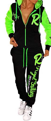 Jaylvis Damen Sportanzug Jogginganzug Trainingsanzug Fitness Anzug Zip Hausanzug A.Royal Sailing A.2255 Schwarz-Grün XXL 46 48 von Unbekannt