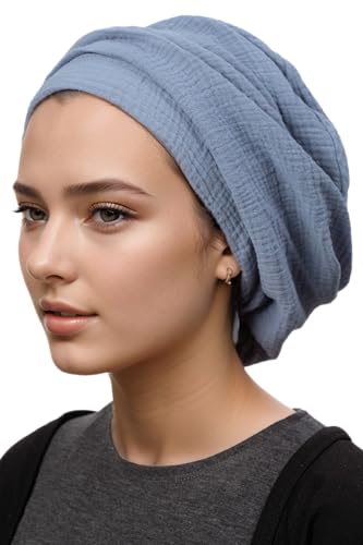 Jüdische Kopfbedeckung, Baskenmütze, Kopfwickel, verstellbar, atmungsaktiv, leichte Baumwolle, Krebs-Kopfbedeckung für Frauen, Tichel-Scrub Cap, Hell, blau, Einheitsgröße von Unbekannt