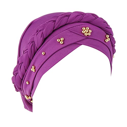 Jungen einfacher Hut Pure Pearl Stirnband Damen elastische Stirnbandkappe Stirnbandkappe für Damen Atmungsaktives Kopftuch (Purple, One Size) von Unbekannt