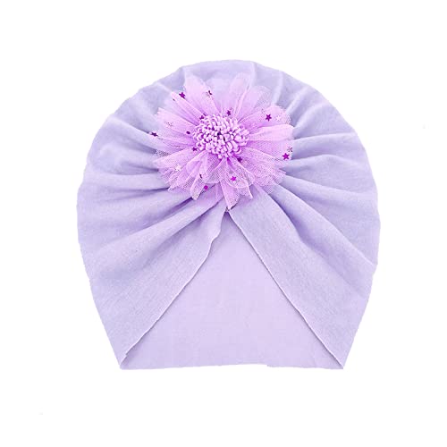 Kleinkind Kleinkind Kinder Jungen Mädchen Stretch Soild Flower Atmungsaktive Hutkappen Kopfbedeckung Baby-Nylon-Stirnbänder (Purple, One Size) von Generic