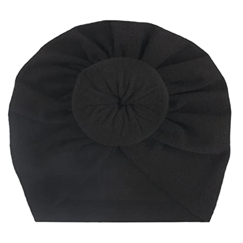 Kleinkind-Säuglings-Baby-Jungen-Mädchen-Mützen-Mütze-fester Baumwollgeknoteter elastischer Turban-Hut Haarschleifen für kleine Mädchen (Black, One Size) von Generic