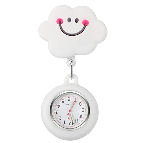 Krankenschwesteruhr mit Clip, auf Taschenuhr, Silikon, einziehbar, mit Cartoon-Design, Wolke, Revers-Uhr für Krankenschwestern, Ärzte, Weiß, Weiß, 10X5CM, Fashion von Unbekannt