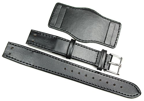 Sulla Herren Leder Uhrenarmband Flieger mit Deckelschutz 20mm Schwarz von Sulla