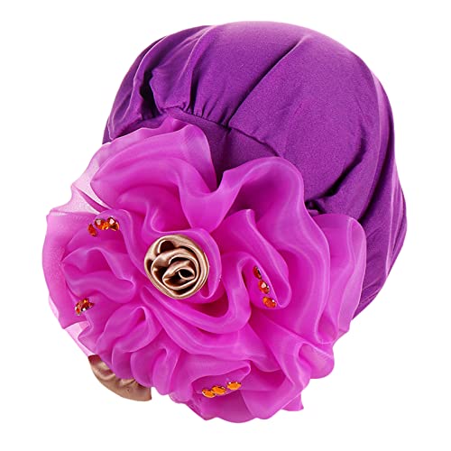 Lässiger Hut für Jungen Womens Solid Flowers Head Hat Cap Headwear Muslim Turban Cap Slouchy Headwear Kopftuch (Purple, One Size) von Generic