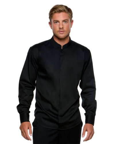 Langarm Kellner-Hemd mit Asia-Kragen, Farbe:Black;Größe:M von Unbekannt