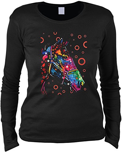 Langarmshirt Damen Horse Pferde Motiv Frauen Langarm T-Shirt Geschenk für Reiter Mädchenshirt Pferdefreunde Pferd Gr: M von Unbekannt