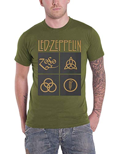 Led Zeppelin Herren Ledzeppelin_Gold Symbols Square_Men_Green_ts: S T-Shirt, Schwarz (Black Black), Small von Led Zeppelin