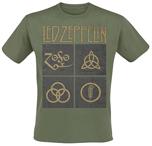 Led Zeppelin Green Symbols Männer T-Shirt Oliv XL 100% Baumwolle Band-Merch, Bands von Led Zeppelin