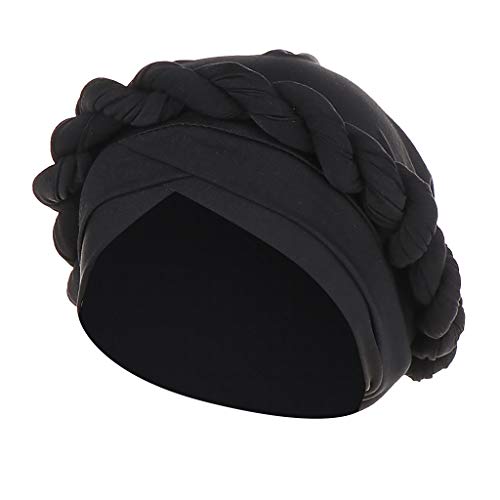 Männer Cap Lässiges Haarband für Frauen Outdoor-Haarband Mode Frauen Braid Hat Muslim Ruffle Cancer Turban Wrap (Black, One Size) von Unbekannt
