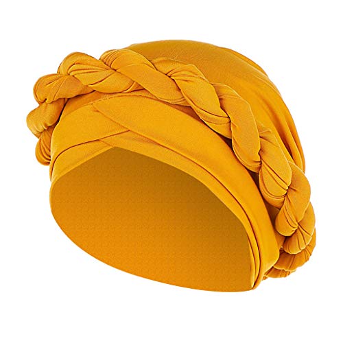 Männer Cap Lässiges Haarband für Frauen Outdoor-Haarband Mode Frauen Braid Hat Muslim Ruffle Cancer Turban Wrap (Yellow, One Size) von Unbekannt