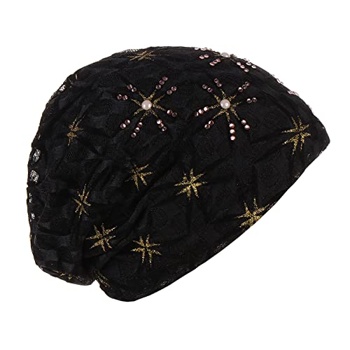 Männer einfacher Hut Womens Fashion Cap Pearl Pullover Cap Bequeme Multi Color Pile Cap Atmungsaktives Kopftuch (Black, One Size) von Unbekannt