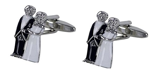 Manschettenknöpfe Brautpaar Hochzeitspaar - Braut + Bräutigam schwarz-cremeweiss-silbern inkl. Geschenkbox von Unbekannt