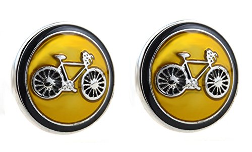 Manschettenknöpfe Fahrrad rund silbern + messing gelber schwarzer Lack inkl. Geschenkbox - schönes Accessoire für die Umschlagmanschette von Unbekannt