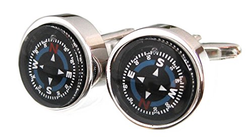 Manschettenknöpfe Kompass rund schwarz silbern blau rot + Exklusivbox -Accessoire für die Umschlagmanschette von Unbekannt