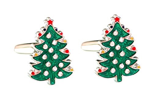Manschettenknöpfe Weihnachtsbaum hochwertig grün farbig + hellen Kristallsteine + Silberbox - ein besonderes Accessoire für die Umschlagmanschette von Unbekannt