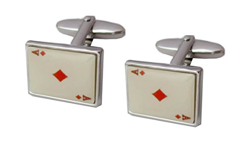 Manschettenknöpfe französische Spielkarten mit Ass Karo silbern cremeweiss rot made in Germany + Geschenkbox - schönes Accessoire für die Umschlagmanschette von Unbekannt