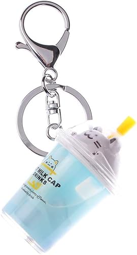 Miniatur Bubble Tea Schlüsselanhänger Simulation Auto Schlüsselanhänger Acryl Bubble Tea Perle Milch Schlüsselanhänger Geschenk Zubehör Tasche Anhänger (blau), blau, M von Unbekannt