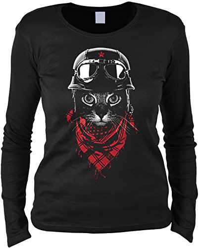 Motorrad Katze Langarmshirt Damen Helm/Brille : Acventurer Cat - Langarm T-Shirt Frauen Kunstdruck Katze Gr: XL von Unbekannt