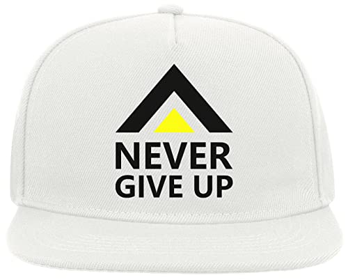 ATPRINTS Never Give Up Triangle Graphic 5 Panel Snapback Flat Visor Cap Hat Baseballmütze Weiß von ATPRINTS