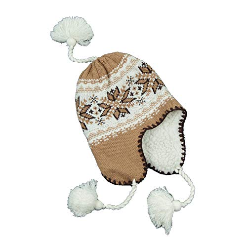 Peruanische Mütze, gefüttert, aus Plüsch, sehr warm, 100 % Acryl, Einheitsgröße, ca. 58 cm, Futter Chullo, Winter, warm, Bommel, für Damen und Herren, Unisex, Ref: 2805 Gr. One size, beige von Unbekannt