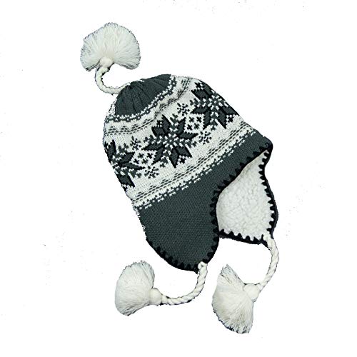 Peruanische Mütze, gefüttert, aus Plüsch, sehr warm, 100 % Acryl, Einheitsgröße, ca. 58 cm, Futter Chullo, Winter, warm, Bommel, für Damen und Herren, Unisex, Ref: 2805 Gr. One size, grau von Unbekannt