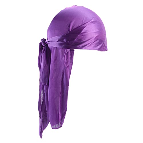 Piratentuch Damen Herren Headwrap Tail Bandanas Langem Breiten Trägern Du-rag Kop Piratenmütze Bandanas für Hip-Hop Tail Satin Kopftuch Piratenkappe Wave Durags Mütze Lila von Generic