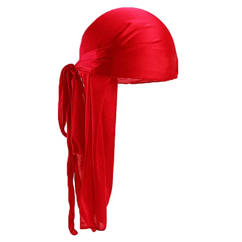 Piratentuch Damen Herren Headwrap Tail Bandanas Langem Breiten Trägern Du-rag Kop Piratenmütze Bandanas für Hip-Hop Tail Satin Kopftuch Piratenkappe Wave Durags Mütze Rot von Generic