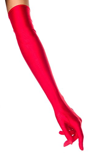 Rote Satinhandschuhe lang elegante Handstulpen aus Satin von unbekannt
