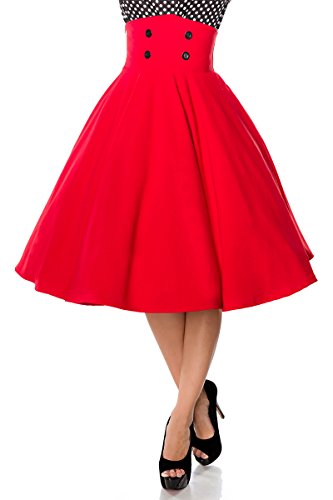 Roter schwingender Tellerrock mit High Waist und Reißverschluss an der Seite einfarbig Midi-Rock Rockabilly mit Knöpfen Retro L von Unbekannt