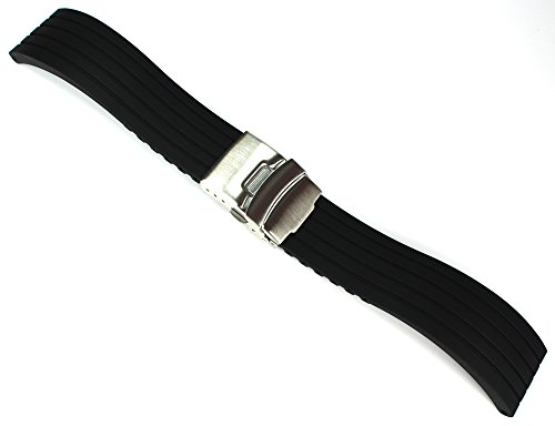 SCHWARZ KAUTSCHUK SILIKON Armband Taucher Diver 24 mm FALTSCHLIEßE von NONAME