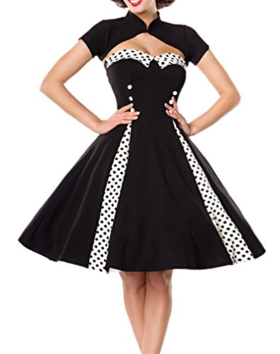 Schwarz weißes ausgestelltes Rockabilly Kleid mit Stehkragen und abnehmbaren Bolereo Stoffknöpfe und Rückenausschnitt XXXL von Unbekannt