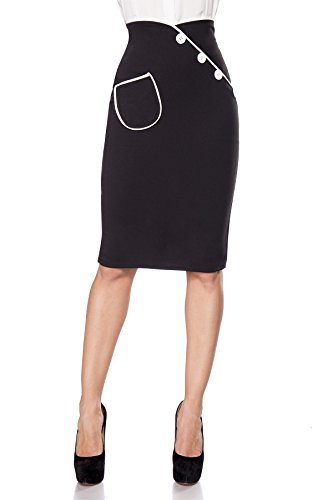 Schwarzer schmaler Bleistiftrock mit Gehschlitz hinten und herzförmig geschnitten und Reißverschluss hinten Knielang Rockabilly Rock Damen Retro M von Unbekannt