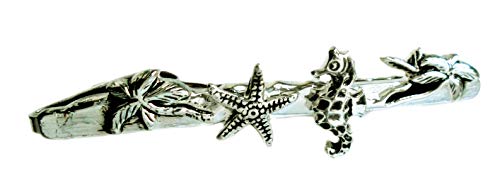 Seestern Seepferdchen Krawattennadel KLammer silbern schwarz ca. 7,1 cm lang made in Germany + Geschenkbox - sehr detailschönes Accessoire für die Krawatte von Unbekannt
