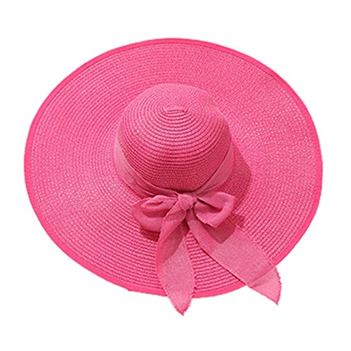 Sommerkleiderhut für Damen, breiter Blattblumen-Brautduschenhut, Sonnenhüte, Strandhut Leichte Kopfbedeckung Damen (Hot Pink-A, One Size) von Unbekannt