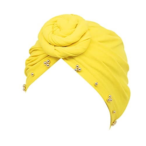 Sportmütze für Jungen Womens Solid Color Stirnband Cap Pin Bead Plate Flower Bottom Cap Stirnband Atmungsaktives Kopftuch (Yellow, One Size) von Generic