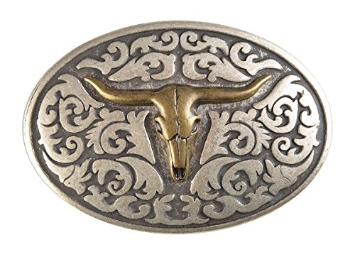 unbekannt Stier Skull Buckle Gürtelschnalle Antik Stierkopf Longhorn : Stierkopf - Grösse ca: 8,8 x 6 cm - für Gürtelbreite: 40 mm von Tini - Shirts