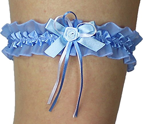 Süßer Braut Strumpfband mit Schleifchen, Röschen, Blümchen, Perlchen viele Muster Hochzeit Neu Strumpfbänder (bis 60 cm, blau-weiß) von Unbekannt