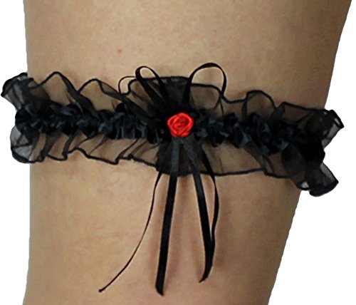 Süßer Braut Strumpfband mit Schleifchen, Röschen, Blümchen, Perlchen viele Muster Hochzeit Neu Strumpfbänder (bis 60 cm, schwarz-rot) von Unbekannt