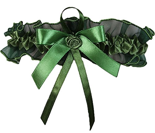 Süßer Braut Strumpfband mit Schleifchen, Röschen, Blümchen, Perlchen viele Muster Hochzeit Neu Strumpfbänder (bis 80 cm, grün-Olive) von Unbekannt