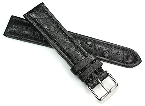 STRAUß Genuine Ostrich Leather Skin Watch Strap Uhrenarmband Straußleder Band Ton in Ton (18 mm, schwarz) von Unbekannt