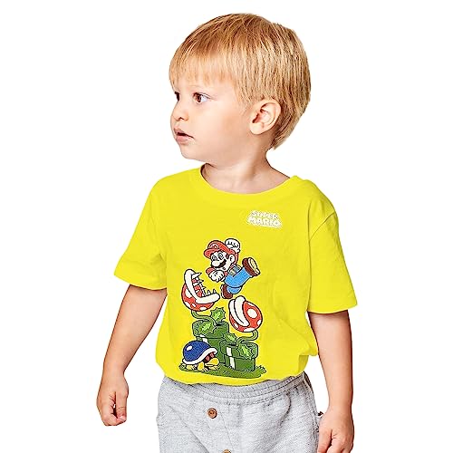 Super Mario Tshirt für Jungen, Premium Merch, reines Baumwollmaterial, kurzärmelig Tshirt Kinder Jungen, Gelb, für 11 bis 12-Jährige von Super Mario
