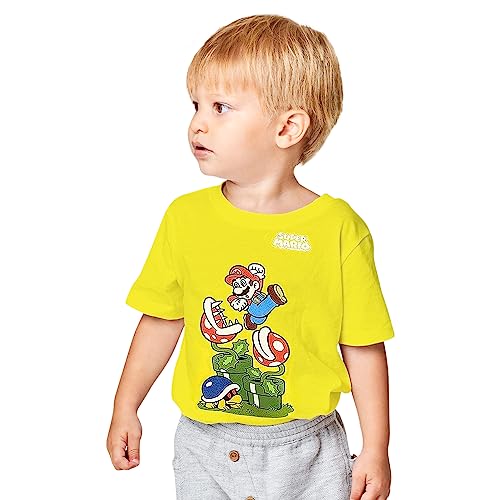 Super Mario Tshirt für Jungen, Premium Merch, reines Baumwollmaterial, kurzärmelig Tshirt Kinder Jungen, Gelb, für 7 bis 8-Jährige von Super Mario