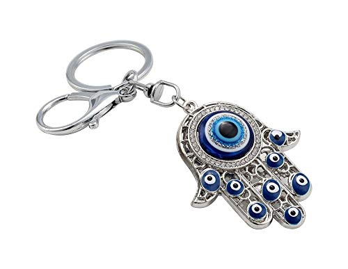 Taschenschmuck, Schlüsselanhänger Hand der Fatima und Auge, Schutz aus Stahl., 11 x 3 cm, Edelstahl von Unbekannt