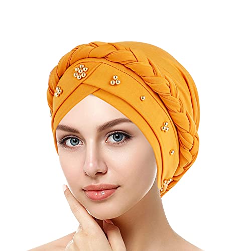 Turban Damen Elegante Kopftuch Beani Hat Bandana Haar Muslim Atmungsaktiv Sonnenschutz Chemo Kappe Haarverlust Islamischen Abaya Dubai Hidschab Stretch Stirnband Mütze KappeTied Head Wrap Gelb von Unbekannt