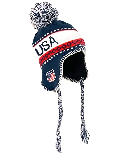 USA Wintermütze Knit Beanie Schnee Wintermütze Skimütze mit Bommel USA Peruanische Mütze mit Ohrenklappen und Fleecefutter von Unbekannt