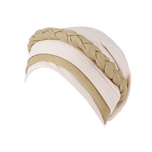 Afrikanische Turban Damen, Muslimisch Mütze weiche strukturierte Kopftücher, Pailletten Turbans für Frauen Mode Vorgebunden Beanie Mütze Kopfwickel Schlafmütze Beige von Generic