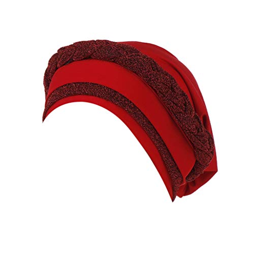 Unbekannt Afrikanische Turban Damen, Muslimisch Mütze weiche strukturierte Kopftücher, Pailletten Turbans für Frauen Mode Vorgebunden Beanie Mütze Kopfwickel Schlafmütze Rot von Unbekannt