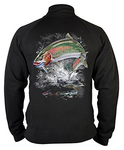 unbekannt Angler Zip Sweater Herren - Angelsport Motiv Zip Pullover : Jumping Rainbow Trout - Sweatjacke Bekleidung Angler Gr: M von Tini - Shirts